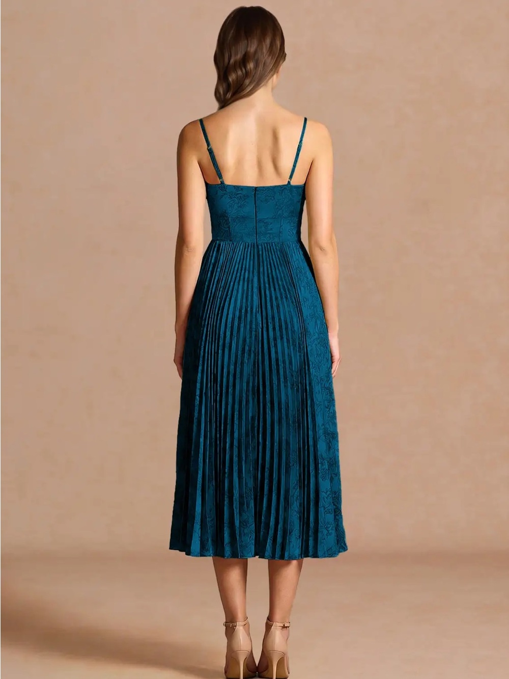 Azazie Teal Pleated Midi Dress with Side Slit - Picture 2 of 5